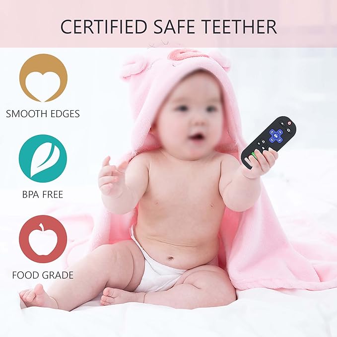 Silicone Baby Teething Toys, TV Remote Control Shape Silicone Teethers, BPA Free, Sustainable, Washable, and Non Toxic (Gray)