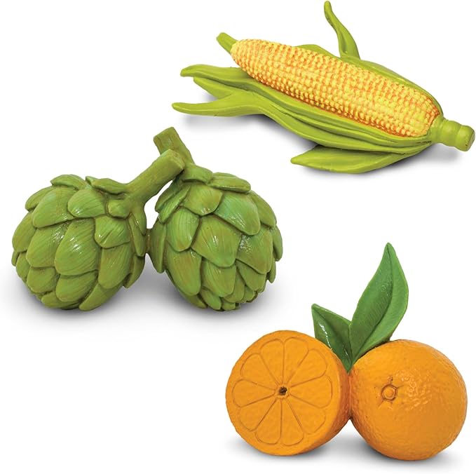 Safari Ltd. Fruits & Vegetables TOOB - 8 Mini Figurines Including Pears, Oranges, Apples, Artichokes, Carrots, Bananas, Broccoli, and Corn - Educational Toy Figures for Boys, Girls & Kids Ages 3+