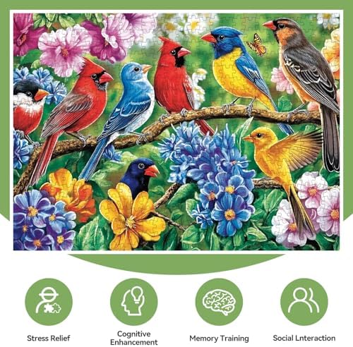 300 Piece Puzzles for Adults – Colorful Birds & Blooming Flowers Jigsaw, Relaxing 300 Piece Puzzles for Adults Large Piece, for Puzzle Fans, Kids & Seniors (20.5" x 15") - Image 2