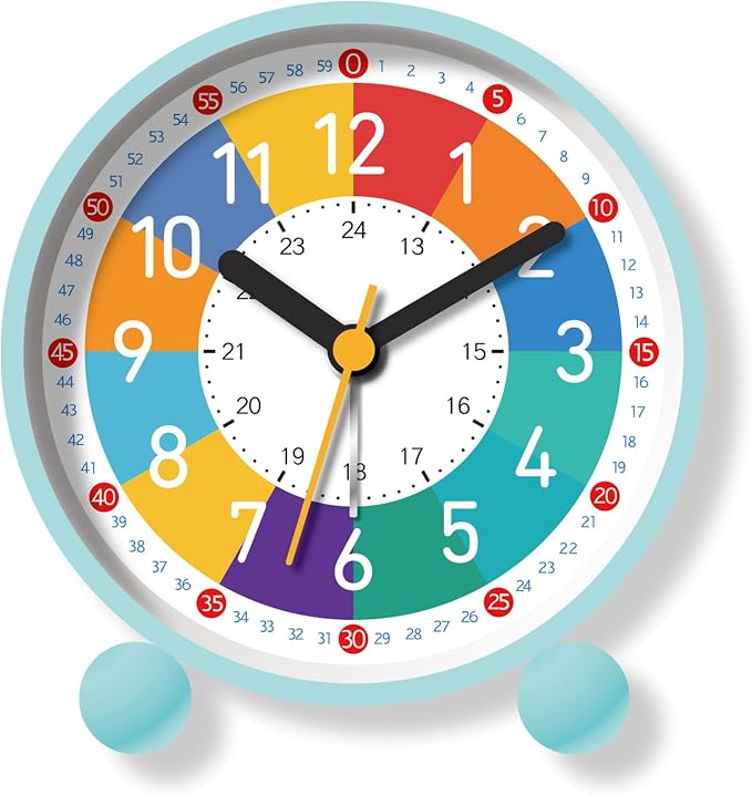 Analog Alarm Clock for Kids Learn to Tell Time, 12/24H Time, Gradual Alarm, Silent, Battery Operated with Press-to-Light Backlight, Ideal for Kids, Teens & Bedroom Decor by TKCHAX