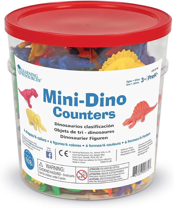 Learning Resources Mini-Dino Counters - 108 Pieces, Ages 3+ Toddler Learning Toys, Dinosaurs for Toddlers, Dinosaurs Action Figure Toys, Kids' Play Dinosaur and Prehistoric Creature Figures by LearningResources