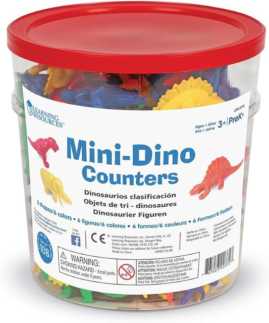 Learning Resources Mini-Dino Counters - 108 Pieces, Ages 3+ Toddler Learning Toys, Dinosaurs for Toddlers, Dinosaurs Action Figure Toys, Kids' Play Dinosaur and Prehistoric Creature Figures by LearningResources