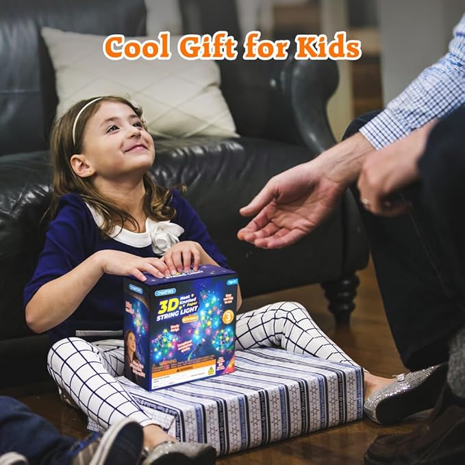CHARTEKS 3D String Light Craft Kit for Kids, String Art Kit with LED Bulbs and Wind Chime, Arts and Crafts Set, Birthday Gifts for Girls Boys Ages 8+ (with Paint, Paper String)