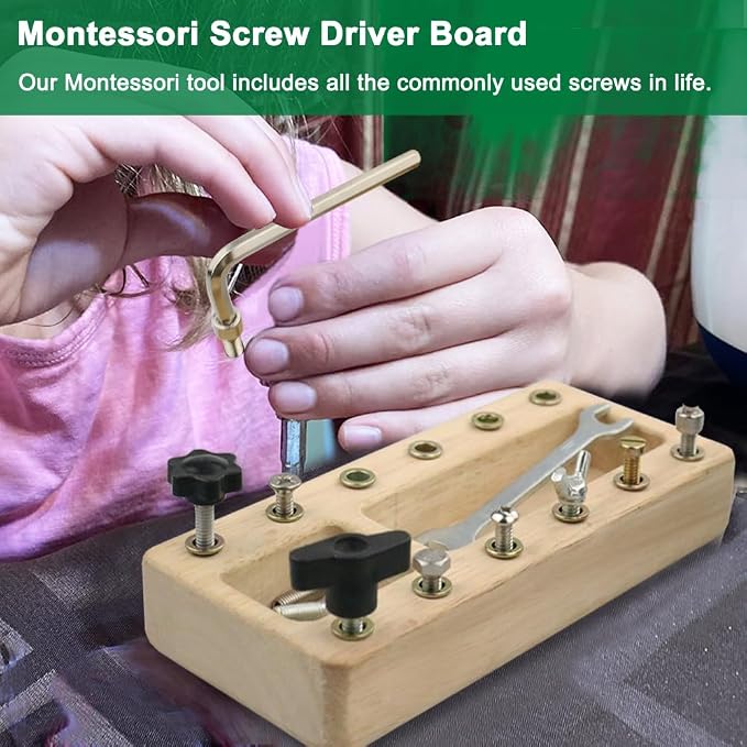 Inslat Montessori Screwdriver Board Set, Wooden Montessori Toy Tool for 3 4 5 Year Old Kids, Educational Screw Board Sensory Learning Toys STEM Fine Motor Skills Toys - Image 4