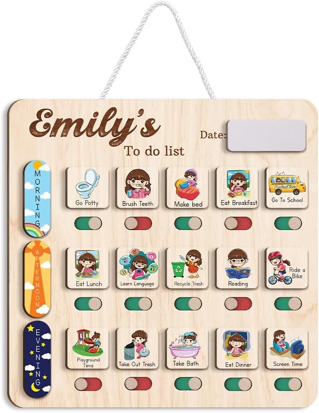 Wooden Chore Chart for Kids Visual Schedule, Routine Chart for Kids, Morning Bedtime Routine Chart for Toddlers Ages 2-4, Daily Kids Schedule Board for Home (14) by TinyKidz