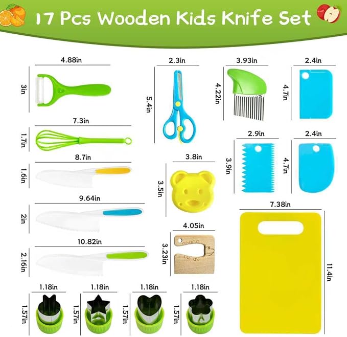 17 Pcs Kids Knife Set for Real Cooking Safe Kitchen Tools for Ages 4+ - Image 6