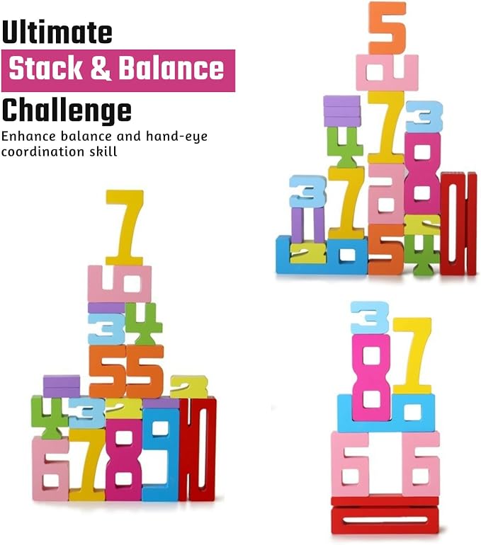 Gdaytao 20PCS Wooden Number Building Blocks 1-10 - Math Stackers Stacking Number Toys with Counting Games, Bright Digital Building Blocks Friends of 10, STEM Montessori Learning Toys for Kids Ages 3-8 - Image 5