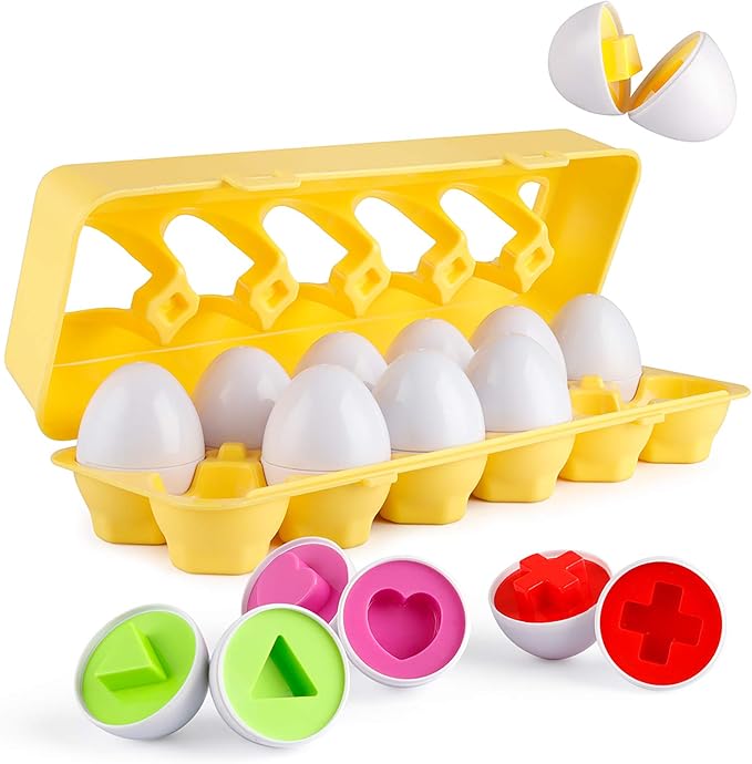 Coogam Matching Eggs 12 pcs Set Color & Shape Recoginition Sorter Puzzle for Toddlers Easter Travel Game Early Learning Educational Fine Motor Skill Montessori Gift for Year Old Kids by Coogam