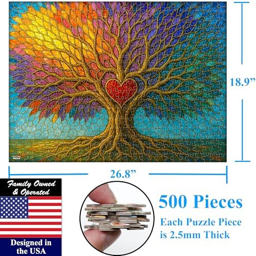 Think2Master Colorful Vibrant Stained Glass Style Artwork Tree of Life 500 Pieces Very Large Pieces Jigsaw Puzzle: 13+, Adults & Seniors. Great Gift. Size: 26.8” X 18.9” - Image 6