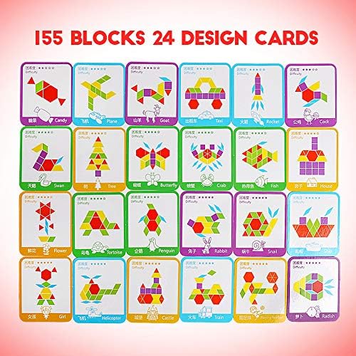 JCREN Wooden Pattern Blocks Montessori Toys Shape Puzzles Kindergarten Classic Educational Tangram Geometric Brain Teaser Toys Best STEM for Kids Ages 4-8 with 24 Pcs Cards (Pack of 2) - Image 5