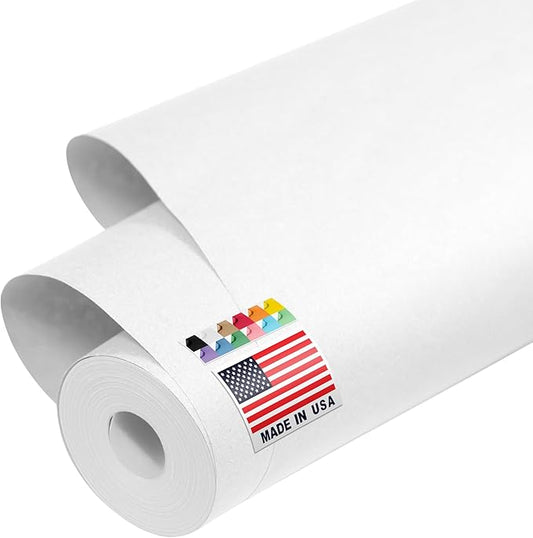 USA Made 48" x 1200" White Kraft Paper Roll, 45 lbs Thickness, American Quality Colored Kraft Paper for School, Bulletin Board - Odorless, Non-Toxic, Safe for Kids