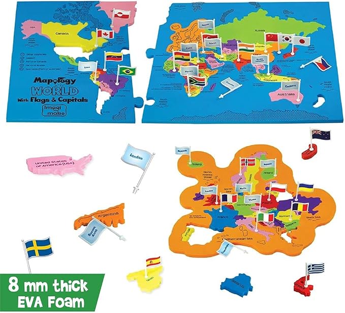 Imagimake Mapology World Map Puzzle & Monuments of World Bundle | 3D Puzzles for Kids | Learn Wonders of the World, Country and Capitals for Kids Ages 5 6 7 8 9 10 11 12 13 Years - Image 2