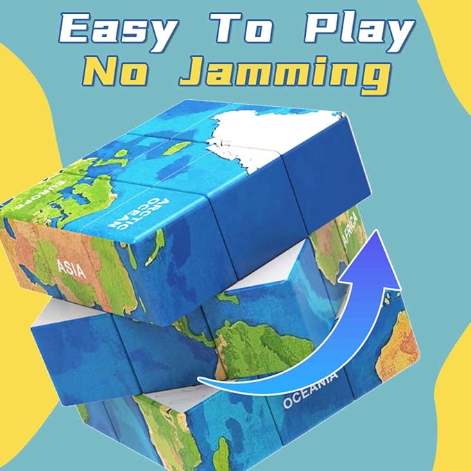 World Map 3D Cube Educational Toy, Geography Learning Puzzle, 6 Continents and Oceans - Image 3