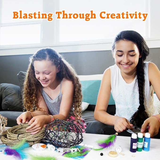 CHARTEKS 3D String Light Craft Kit for Kids, String Art Kit with LED Bulbs and Wind Chime, Arts and Crafts Set, Birthday Gifts for Girls Boys Ages 8+ (with Paint, Seagrass String)