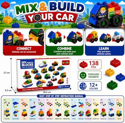 Toddlers Car Building Blocks Set, 138 Pcs STEM Toy for Ages 3-5 - Image 5