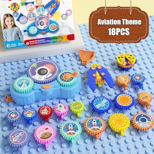 STEM Gears Toys for Kids Ages 3+, Creative Learning Building Blocks, 18Pcs Educational Construction Toy Set, Electric & Manual Dual Mode, Versatile Gear Playset Gift for Boys & Girls - Image 3