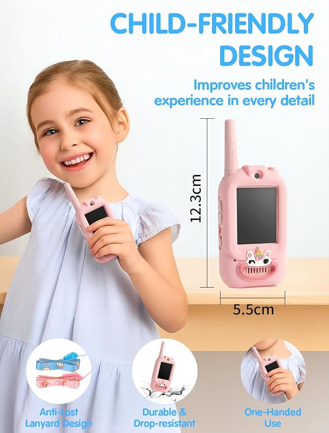 Walkie Talkie for Kids with Video: 2 Pack Rechargeable Toddler Toys with HD Camera & Voice Changer, Long Range Gift Toys for Boy & Girl Age 3-8 for Outdoor Play, Camping (Dinosaur Blue)