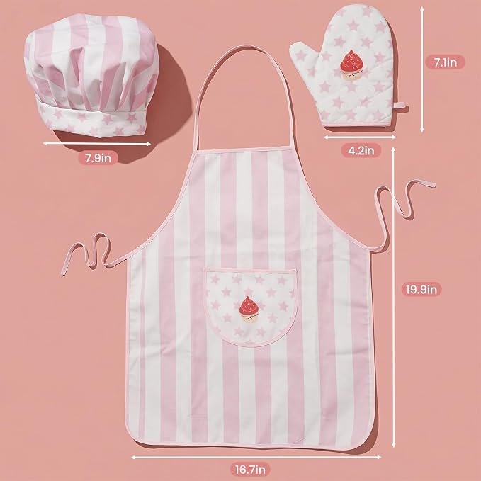 Kid Apron and Chef Hat Set, 3Pcs Children Cooking Baking Set Kits - Image 3