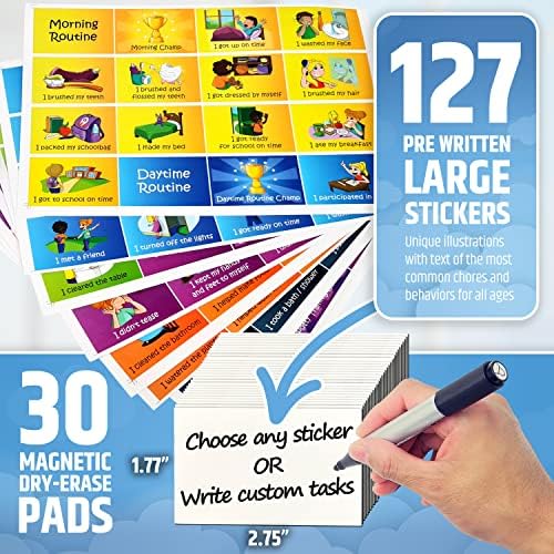 Large Magnetic Reward Chart for Kids - 127 Pre-Written Stickers (Including Potty Training) + 30 Customizable Chores - Behavior, Responsibility & Incentive Routine Star Chart for Fridge (1 Kid Version) - Image 4