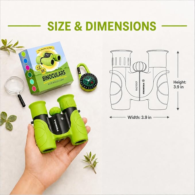 Binoculars for Kids – Perfect Toy for Little Boys and Girls – Extensive Set Incl. Magnifying Glass & Compass – Powerful Magnification 8X21 – 3 to 12 Year Old Kids for Toddler - Image 3