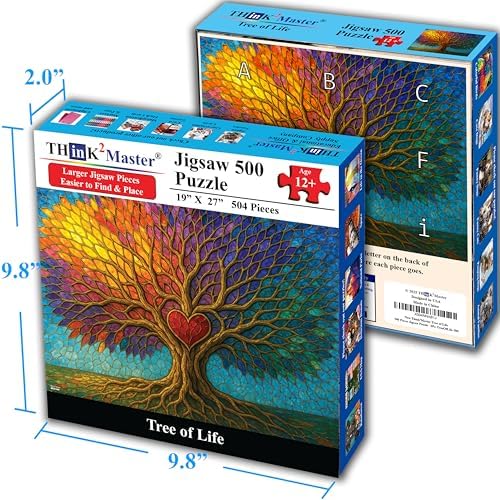 Think2Master Colorful Vibrant Stained Glass Style Artwork Tree of Life 500 Pieces Very Large Pieces Jigsaw Puzzle: 13+, Adults & Seniors. Great Gift. Size: 26.8” X 18.9” - Image 5