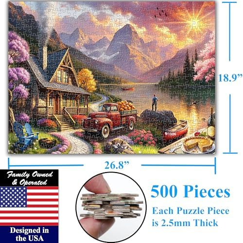 Think2Master Lakeside Mountain Retreat 500 Pieces Large Format Jigsaw Puzzle: 13+, Teens, Adults & Families. Escape to a World of Tranquility and Rustic Charm. Great Gift. Size: 26.8” X 18.9” - Image 6
