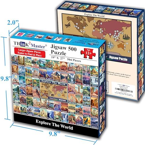 Think2Master Colorful Vintage World Travel Poster 500 Pieces Large Format Jigsaw Puzzle for 13+, Teens, Adults & Families. Great Gift for People Intent in Traveling the World. Size: 26.8” X 18.9” - Image 5