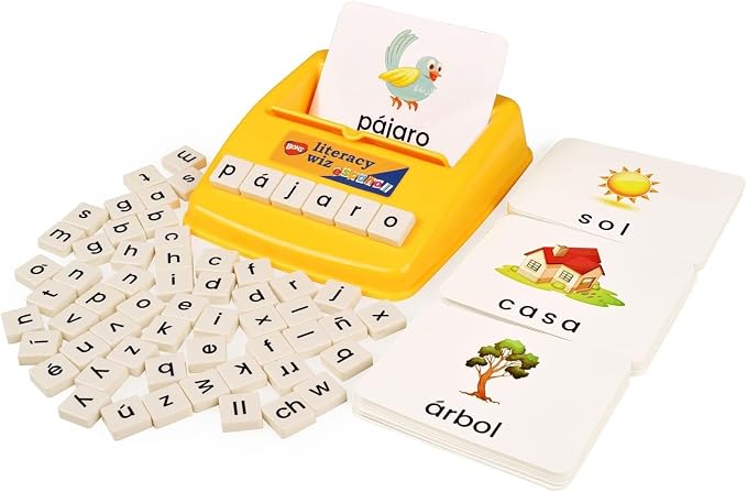 BOHS Spanish Flash Cards for Kids, 60-Card Spelling Game with 61 Tiles by BOHS