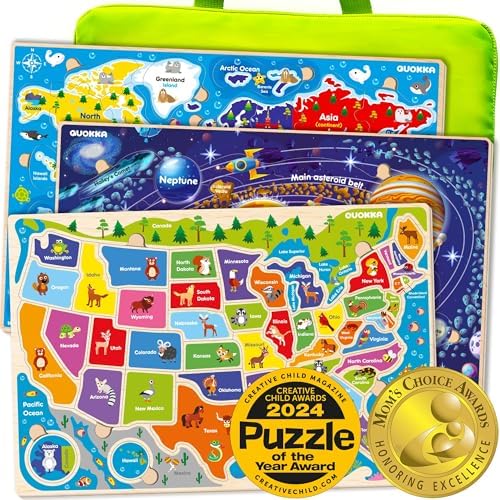 US Map Puzzles for Kids Ages 4-6 - Wooden Toddler Puzzles Ages 3-5 by QUOKKA