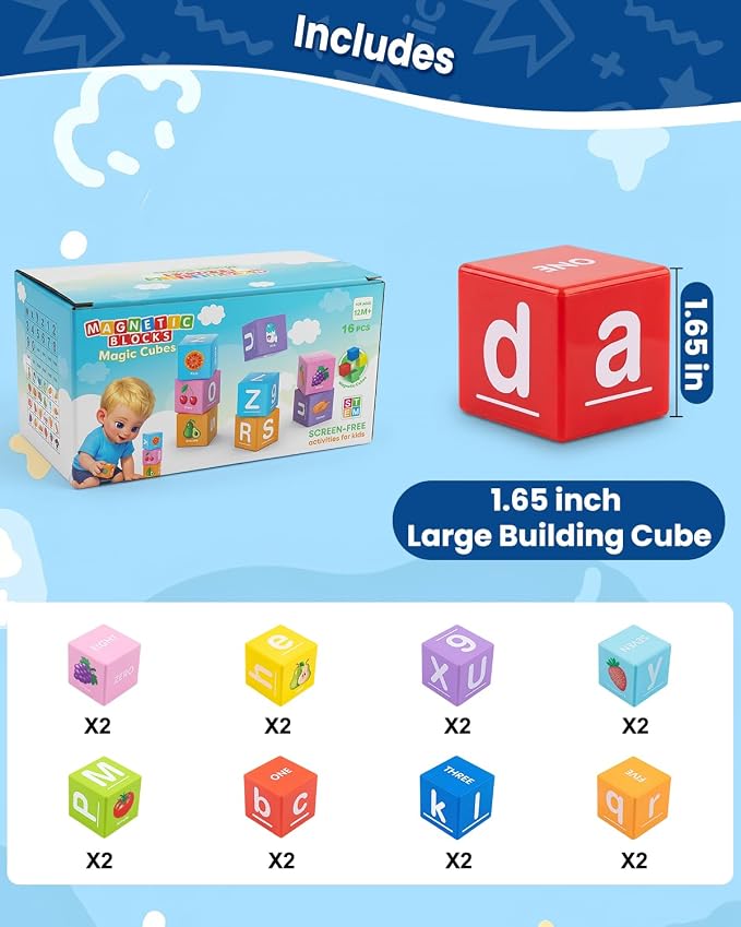 Magnetic Blocks for Toddlers,1.65in Large Montessori Building Cube for Kids - Image 3