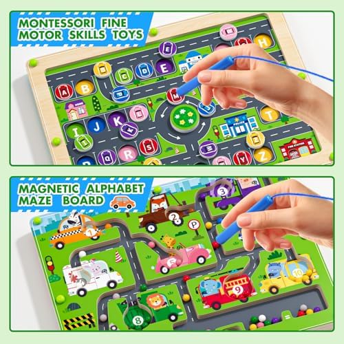 Magnetic Maze 2 in 1 Double Side Color and Number Maze Alphabet Puzzle Board for 3-5 Boys and Girls Kids Montessori Educational Toys (Car, One Size) - Image 6