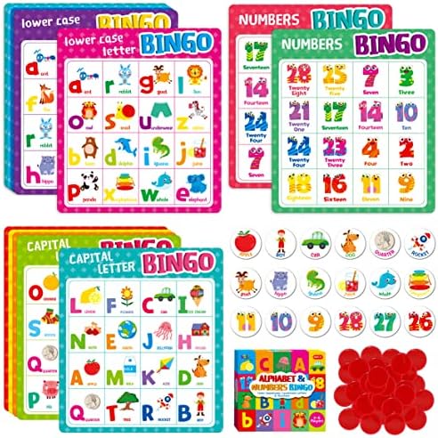 SpriteGru Alphabet Bingo Game, Uppercase/Lowercase/Number Bingo Game ABC and 123 Bingo Board Game for Kindergarten and Preschool Kids 4-8, Perfect for Classroom & At Home by SpriteGru
