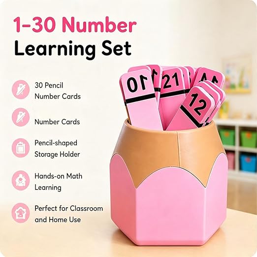Pencil Number Counting Set, Number Matching Set 1-30, Reusable Math Manipulatives for Sequencing, Matching, Classroom Draws, Learning Games, Preschool and Elementary，Deep Green - Image 3