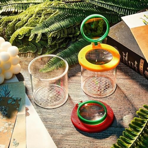 Skylety 2 Pieces Bug Jars Insect Viewer Catcher Bug Magnifying Insect Cage Container for Kids Children Science Nature Exploration Tool(Red,Yellow) - Image 4