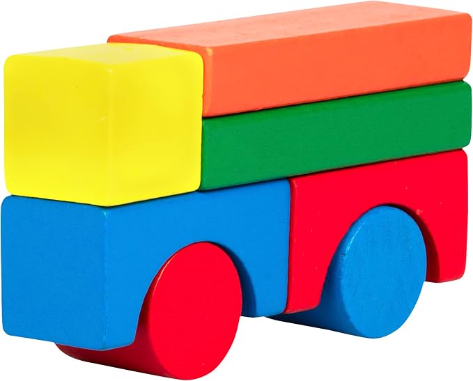 Right Track Toys Wooden Blocks - 100 Pc Wood Building Block Set with Carrying Bag (Rainbow Colored)- 100% Real Wood in 7 Colors and 14 Shapes - Stack, Build and Store- Fun Gift, Back to School Project - Image 7