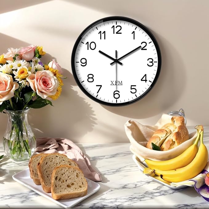 XFM Black Silent Wall Clocks Battery Operated 14 Inch - Image 5