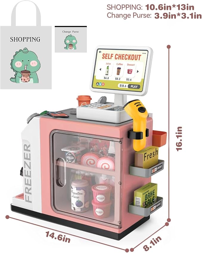 Kids Cash Register Playset,Coffee Machine & Calculator, Scanner,Ages 3+ - Image 3