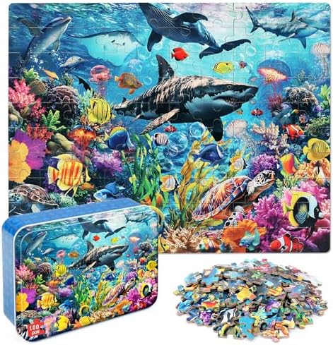 LELEMON Puzzles for Kids Ages 4-6,100 Piece Puzzles for Kids in Metal Box by LELEMON