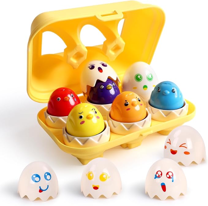 USATDD Easter Egg Toys Hide & Squeak Matching Eggs for Toddlers, Color Recognition Sensory Learning Toys, Fine Motor Skills Montessori Geometric Eggs Gifts for Kids Easter Basket Stuffers by USATDD