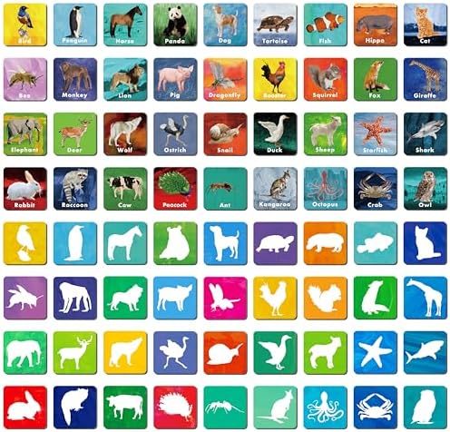 Hebayy 108 PCS Memory Matching Game, 72 Animal Cards & 36 Shadow Cards Matching Cards 36 Pairs Real Animal for Toddlers, Preschool, Kids 4 5 6 Years Old (2” x 2”) by Stickyourhappymoment