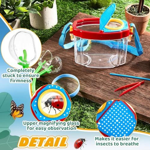 Soulchen 12 Set Bug Catcher Kit for Kids Educational Bug Catching Kit Including Insect Transfer Tweezers Magnifying Glasses Sticks Observation Cages Shoulder Straps, Summer Outdoor Toys - Image 3