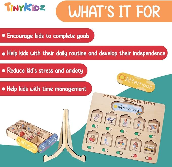 Wooden Chore Chart for Kids Visual Schedule, Routine Chart for Kids, Morning Bedtime Routine Chart for Toddlers Ages 2-4, Daily Kids Schedule Board for Home (02) - Image 6