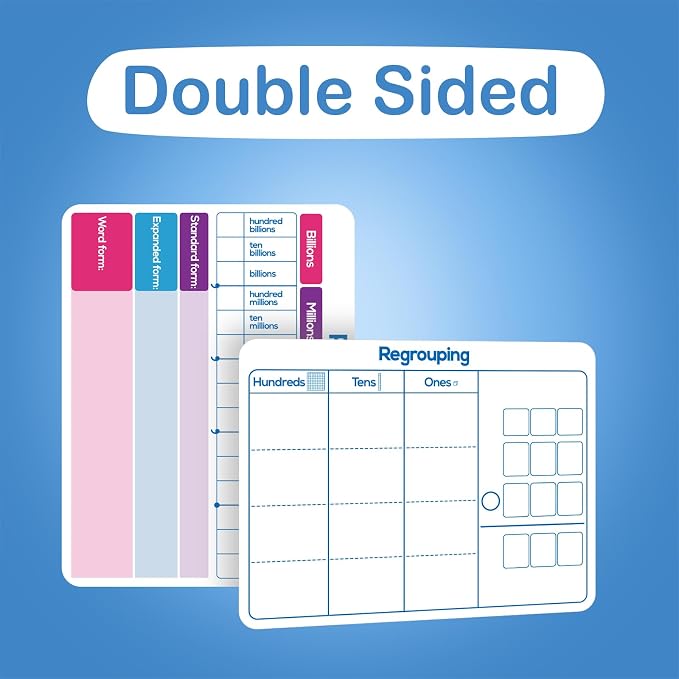 Aizweb 12 Pack Place Value Dry Erase Board Card,12" x 9"Regrouping Base Ten Small Whiteboard Math Manipulatives Addition Subtraction Game for Student Classroom Must Have Homeschool Teacher Supplies - Image 4