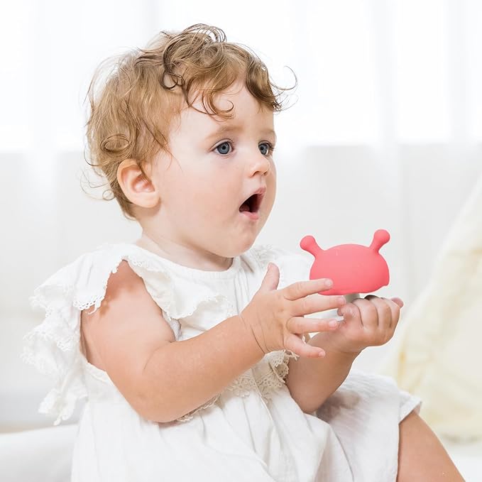 Baby Teething Toys for 3-12 Months+,Silicone Mombella Baby Teether,Soft & Easy to Grasp for Teething Relief,Safe & Comfortable Teether Toys for Sucking Needs,BPA Free (Pink Red)