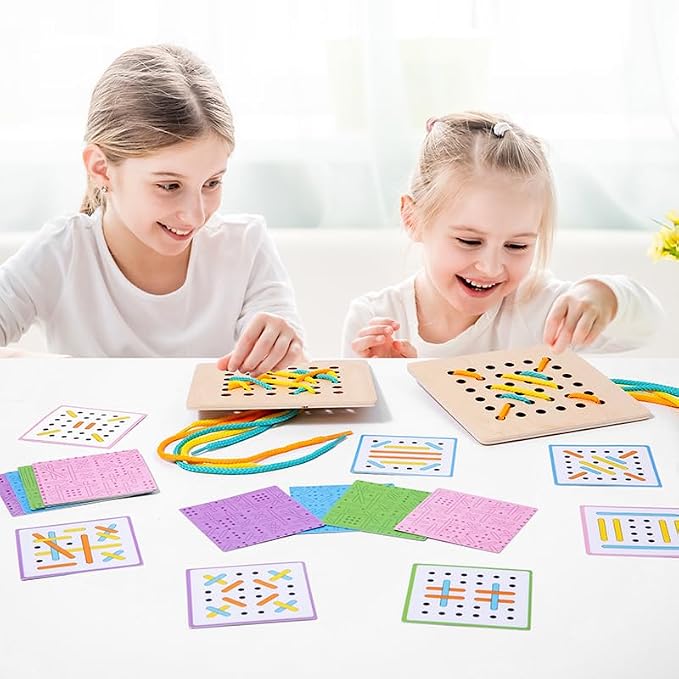 EduLand Montessori Montessori Practical Life Montessori-Inspired Sewing Lacing Weaving Wooden Boards with Lacing Ropes Pattern Cards Montessori Sewing Boards for 2 3 4 5 6 7 8 Years Old Toy Gift Set by EduLandMontessori
