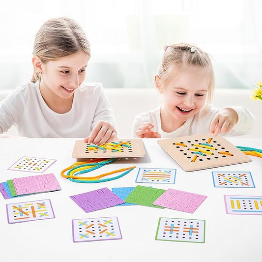 EduLand Montessori Montessori Practical Life Montessori-Inspired Sewing Lacing Weaving Wooden Boards with Lacing Ropes Pattern Cards Montessori Sewing Boards for 2 3 4 5 6 7 8 Years Old Toy Gift Set by EduLandMontessori