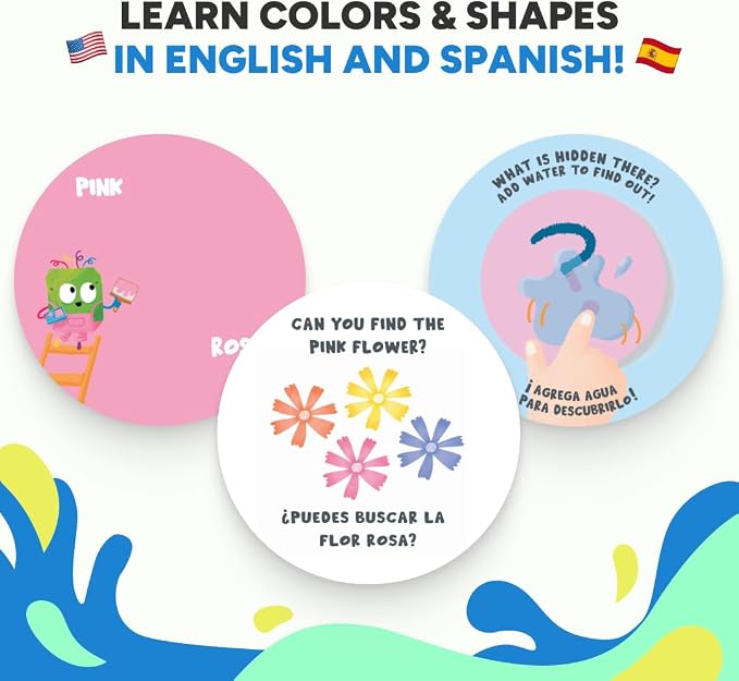 Kidrox Colors & Shapes Flashcards for Toddlers - Learn Colors & Shapes in English & Spanish | 40 Double-Sided Cards + 10 Magic Water Reveal Cards | Bilingual Educational Game for Kids Ages 3+ - Image 3