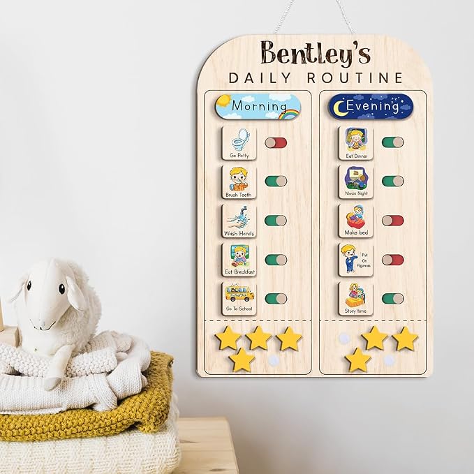 Wooden Chore Chart for Kids Visual Schedule, Routine Chart for Kids, Morning Bedtime Routine Chart for Toddlers Ages 2-4, Daily Kids Schedule Board for Home (19) - Image 6