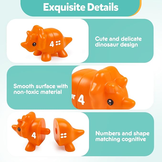 TSYAN Matching Number Counting Dinosaur Toys with Double-Sided 1 2 3 Number Preschool Learning Sensory Sorting Educational Fine Motor Toys Sets for Kids - Image 5