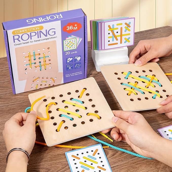 EduLand Montessori Montessori Practical Life Montessori-Inspired Sewing Lacing Weaving Wooden Boards with Lacing Ropes Pattern Cards Montessori Sewing Boards for 2 3 4 5 6 7 8 Years Old Toy Gift Set - Image 7